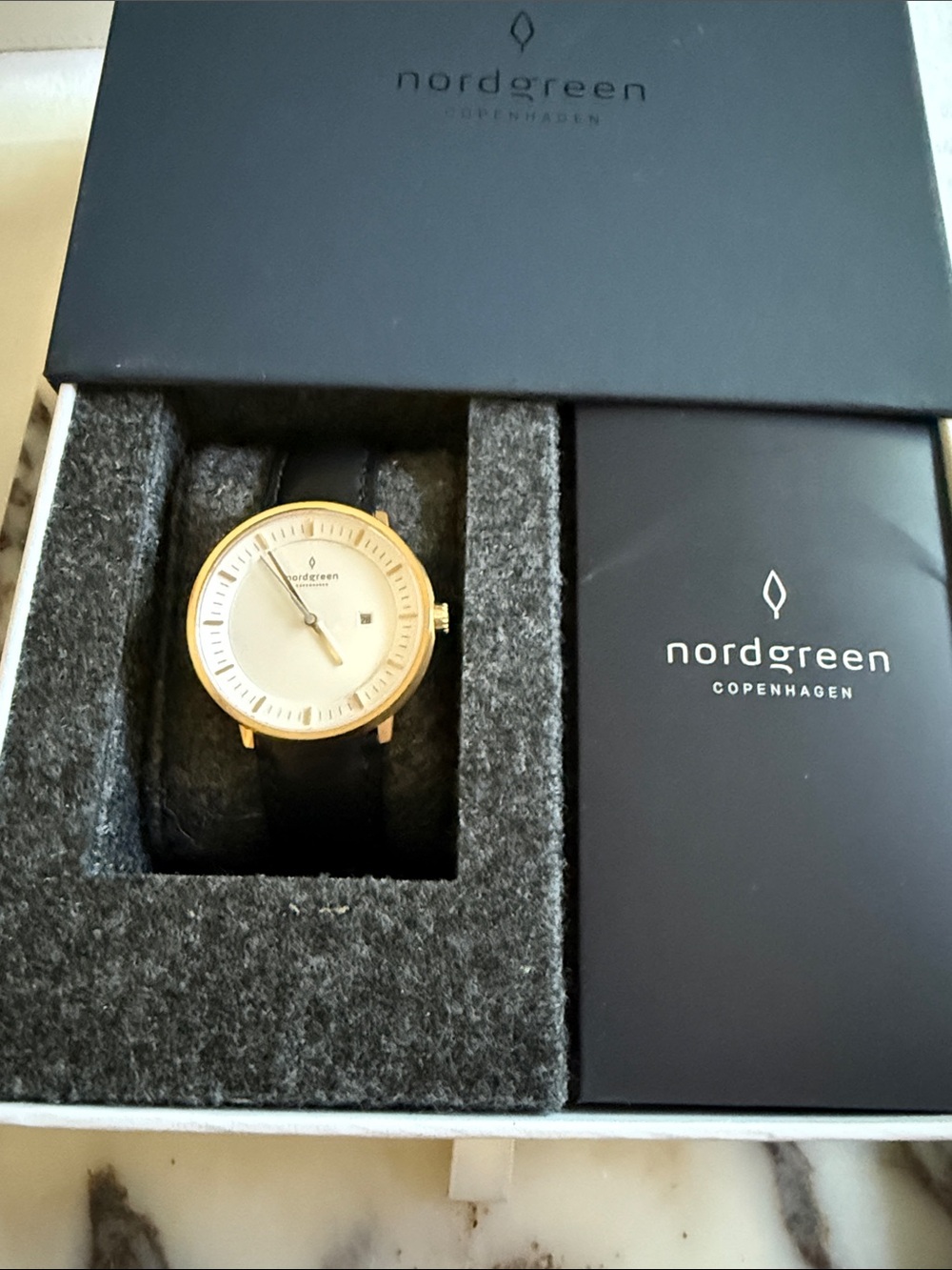 Nordgreen Native 36mm Women's Watch — Black Leather Strap & Gold Case